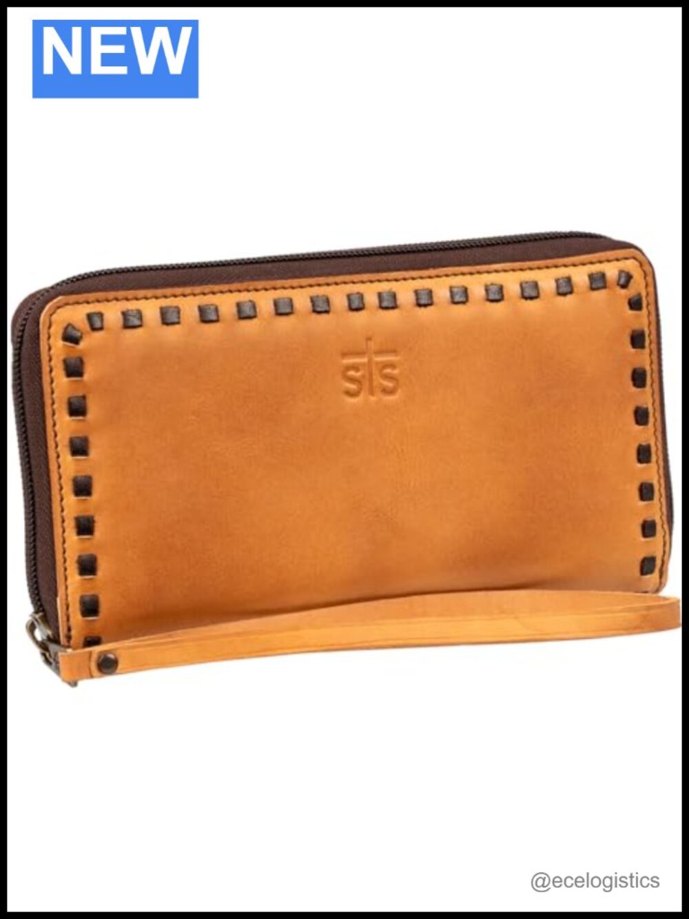 Genuine Full-Grain Leather Wristlet Wallet with Zip Closure
